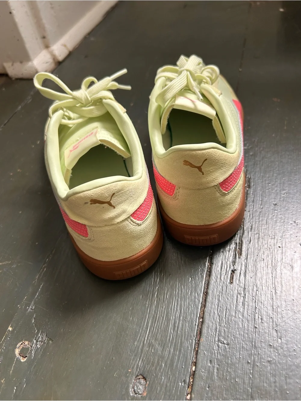 Puma Womens Palermo OG Light Green Pink Sneakers Size 8.5